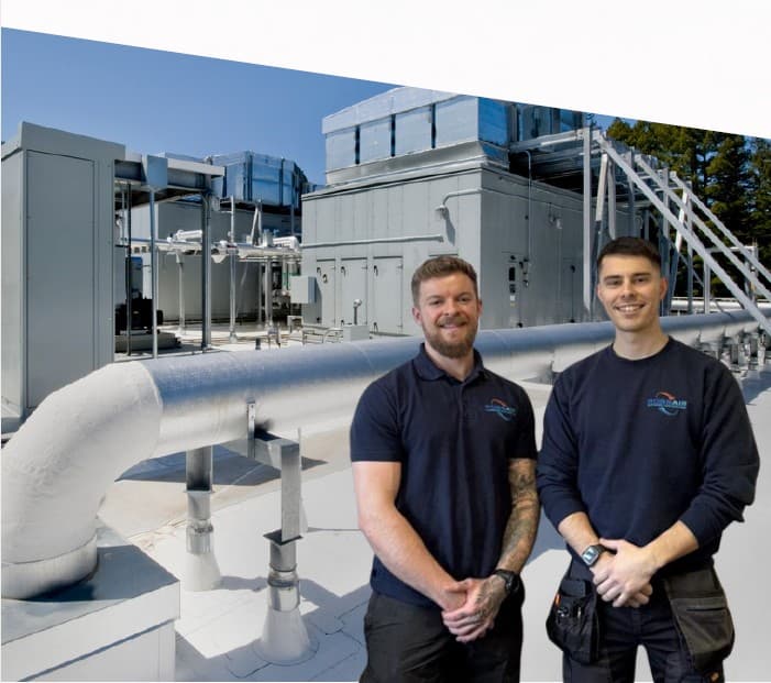 Rossair engineers at a rooftop plant installation